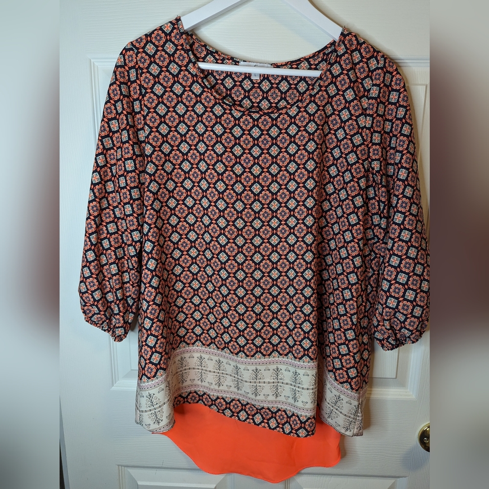 Moa moa casual blue & orange multi color shirt size large